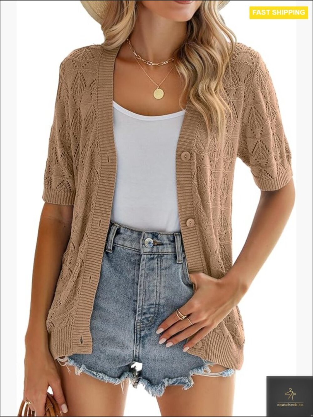 Crochet Cropped Cardigan V Neck Button Up Bolero Shrug Summer Lightweight